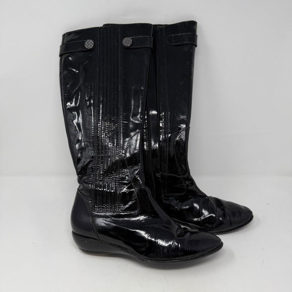 Cole Haan Nike Air Black Patent Leather 15" High Wedge Heel Boots Sz 7 *flaws* - Picture 1 of 16